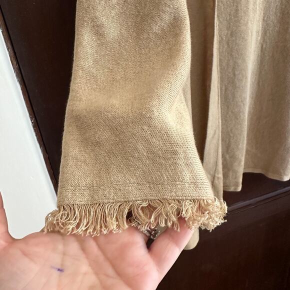 J. JILL | Camel Tan Linen Blend Open Front Raw Cuff Cardigan Sweater | Large - Picture 3 of 7